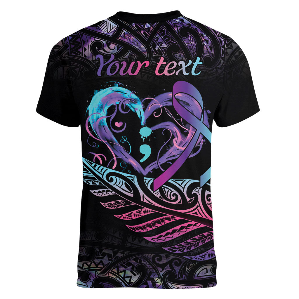Personalised Your Life Matters Women V-Neck T-Shirt Suicide Prevention Support Semicolon Maori Heart