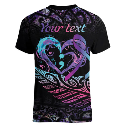 Personalised Your Life Matters Women V-Neck T-Shirt Suicide Prevention Support Semicolon Maori Heart