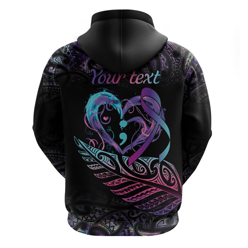 Personalised Your Life Matters Zip Hoodie Suicide Prevention Support Semicolon Maori Heart