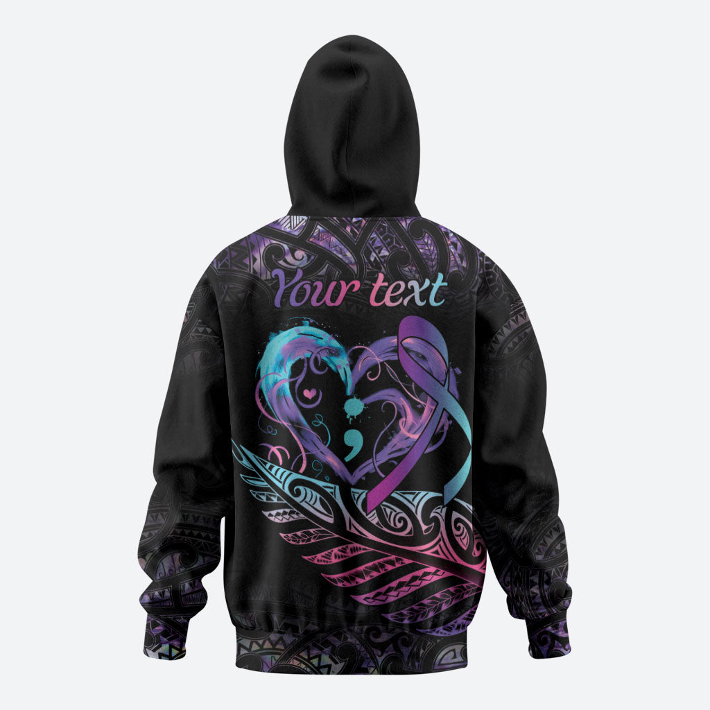 Personalised Your Life Matters Zip Hoodie Suicide Prevention Support Semicolon Maori Heart
