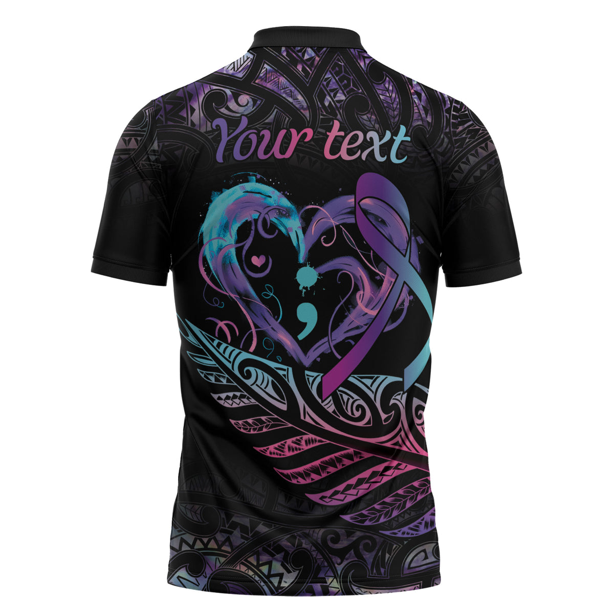 Personalised Your Life Matters Zipper Polo Shirt Suicide Prevention Support Semicolon Maori Heart