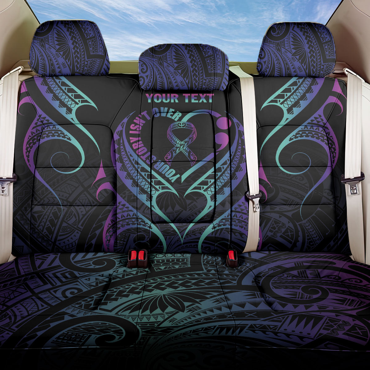 Personalised Your Story Isn't Over Back Car Seat Cover Suicide Prevention Support Semicolon Polynesian Heart