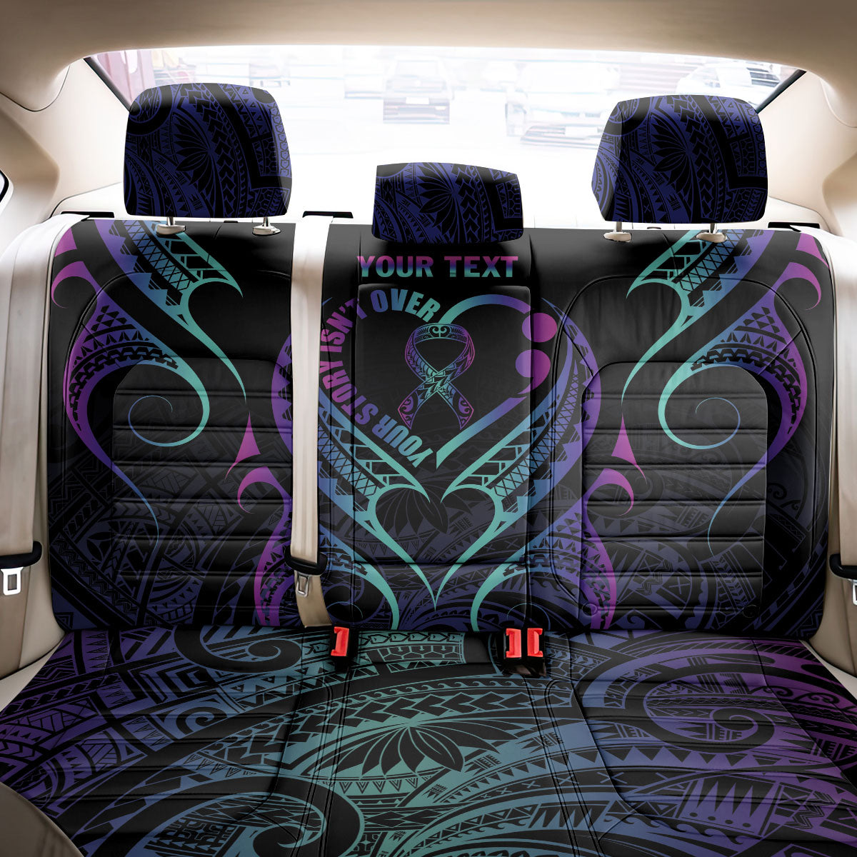 Personalised Your Story Isn't Over Back Car Seat Cover Suicide Prevention Support Semicolon Polynesian Heart