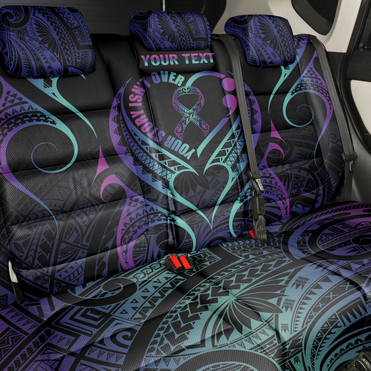 Personalised Your Story Isn't Over Back Car Seat Cover Suicide Prevention Support Semicolon Polynesian Heart