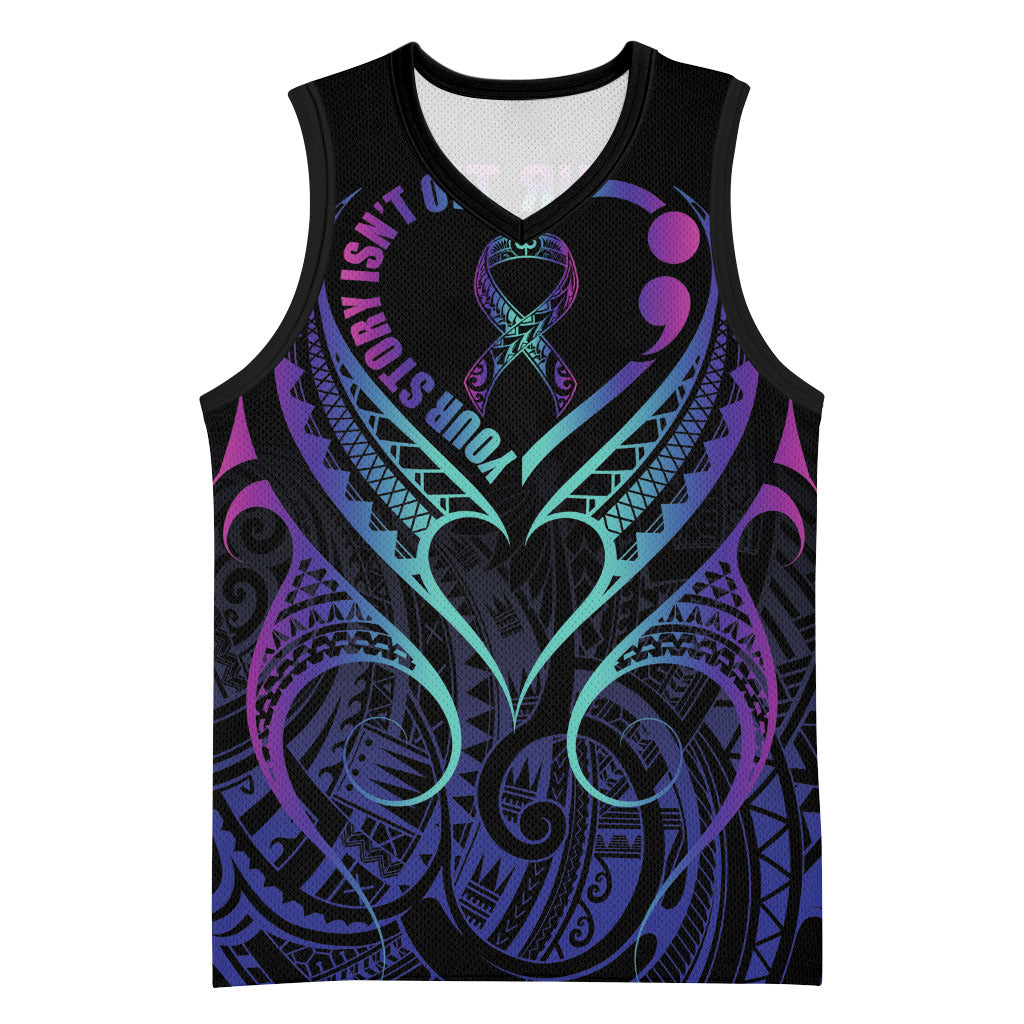 Personalised Your Story Isn't Over Basketball Jersey Suicide Prevention Support Semicolon Polynesian Heart