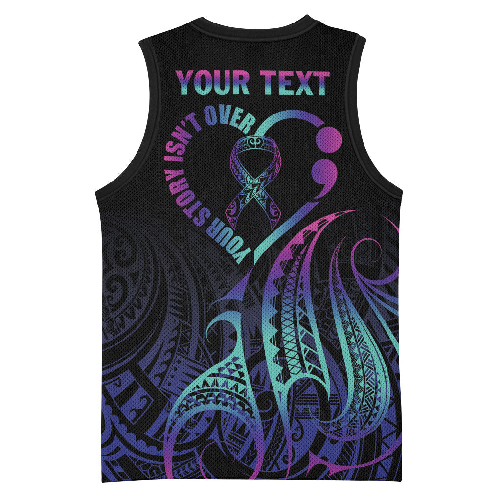 Personalised Your Story Isn't Over Basketball Jersey Suicide Prevention Support Semicolon Polynesian Heart