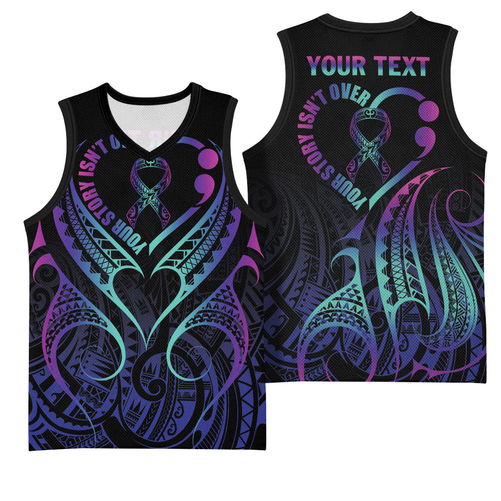 Personalised Your Story Isn't Over Basketball Jersey Suicide Prevention Support Semicolon Polynesian Heart