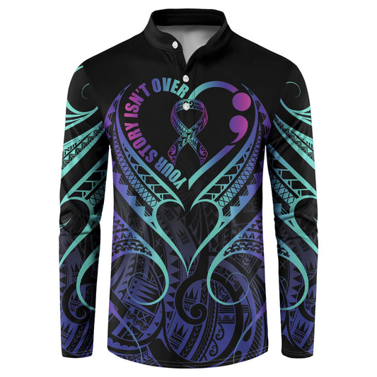 Personalised Your Story Isn't Over Button Sweatshirt Suicide Prevention Support Semicolon Polynesian Heart