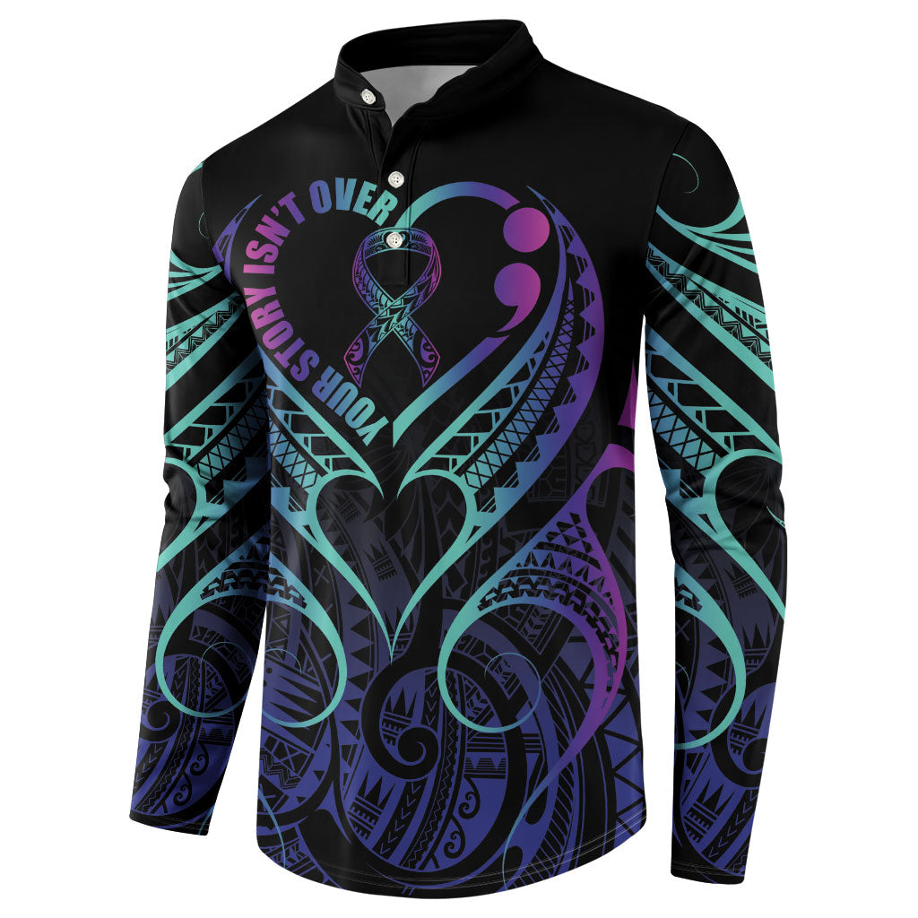 Personalised Your Story Isn't Over Button Sweatshirt Suicide Prevention Support Semicolon Polynesian Heart