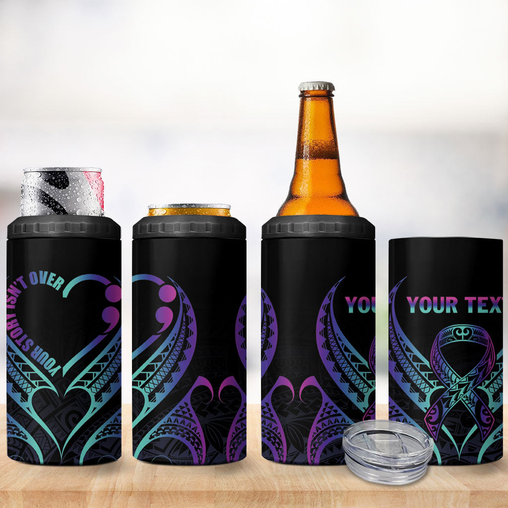 Personalised Your Story Isn't Over 4 in 1 Can Cooler Tumbler Suicide Prevention Support Semicolon Polynesian Heart