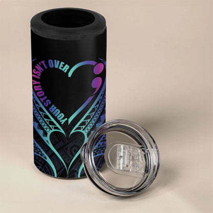 Personalised Your Story Isn't Over 4 in 1 Can Cooler Tumbler Suicide Prevention Support Semicolon Polynesian Heart