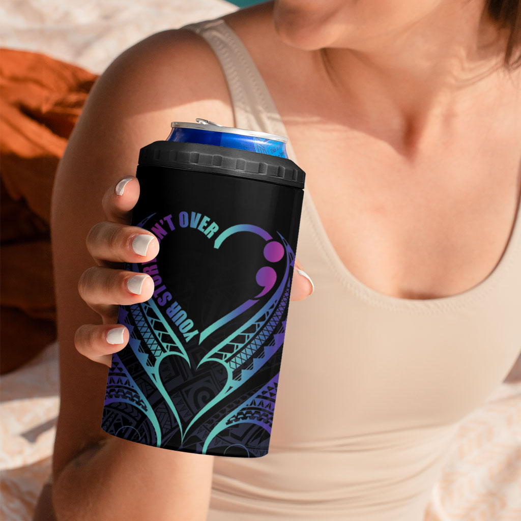 Personalised Your Story Isn't Over 4 in 1 Can Cooler Tumbler Suicide Prevention Support Semicolon Polynesian Heart