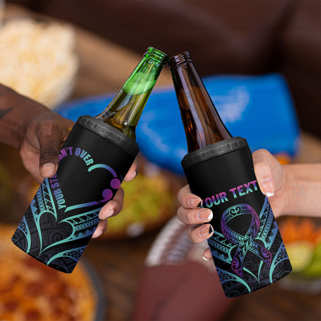 Personalised Your Story Isn't Over 4 in 1 Can Cooler Tumbler Suicide Prevention Support Semicolon Polynesian Heart
