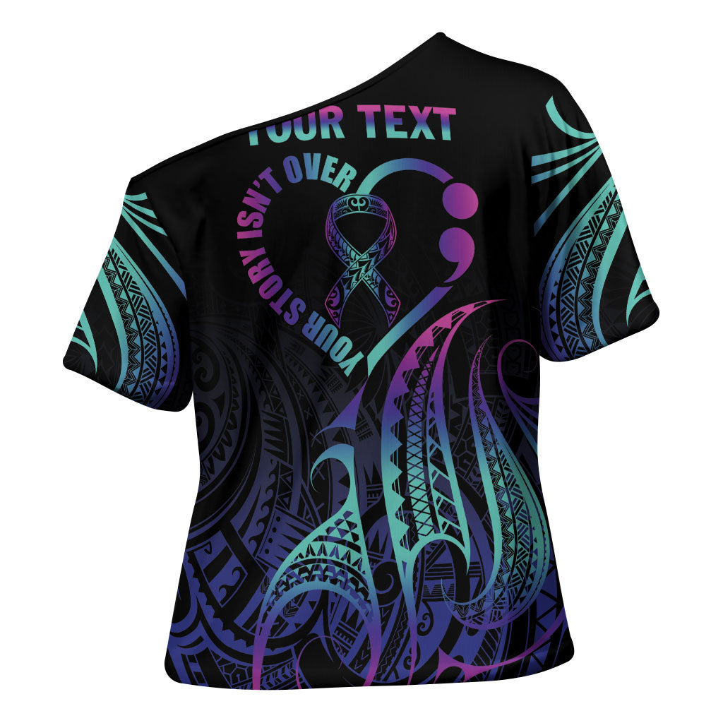 Personalised Your Story Isn't Over Cross Shoulder Shirt Suicide Prevention Support Semicolon Polynesian Heart