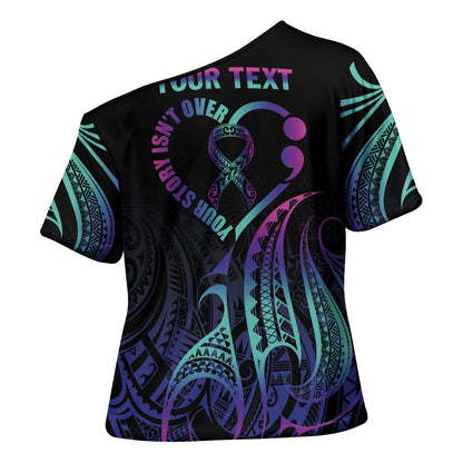 Personalised Your Story Isn't Over Cross Shoulder Shirt Suicide Prevention Support Semicolon Polynesian Heart