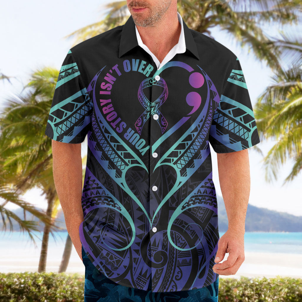 Personalised Your Story Isn't Over Hawaiian Shirt Suicide Prevention Support Semicolon Polynesian Heart