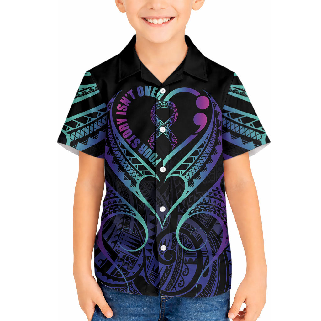 Personalised Your Story Isn't Over Hawaiian Shirt Suicide Prevention Support Semicolon Polynesian Heart