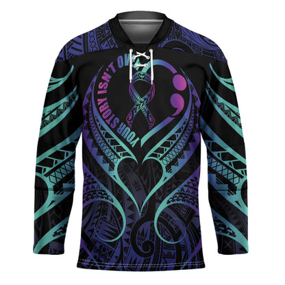 Personalised Your Story Isn't Over Hockey Jersey Suicide Prevention Support Semicolon Polynesian Heart