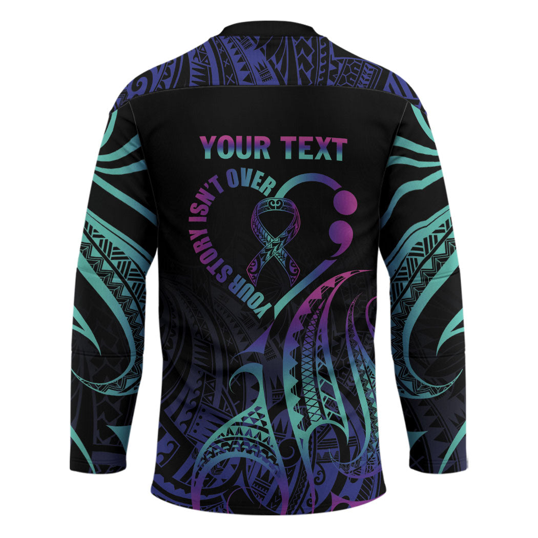 Personalised Your Story Isn't Over Hockey Jersey Suicide Prevention Support Semicolon Polynesian Heart