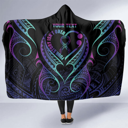 Personalised Your Story Isn't Over Hooded Blanket Suicide Prevention Support Semicolon Polynesian Heart
