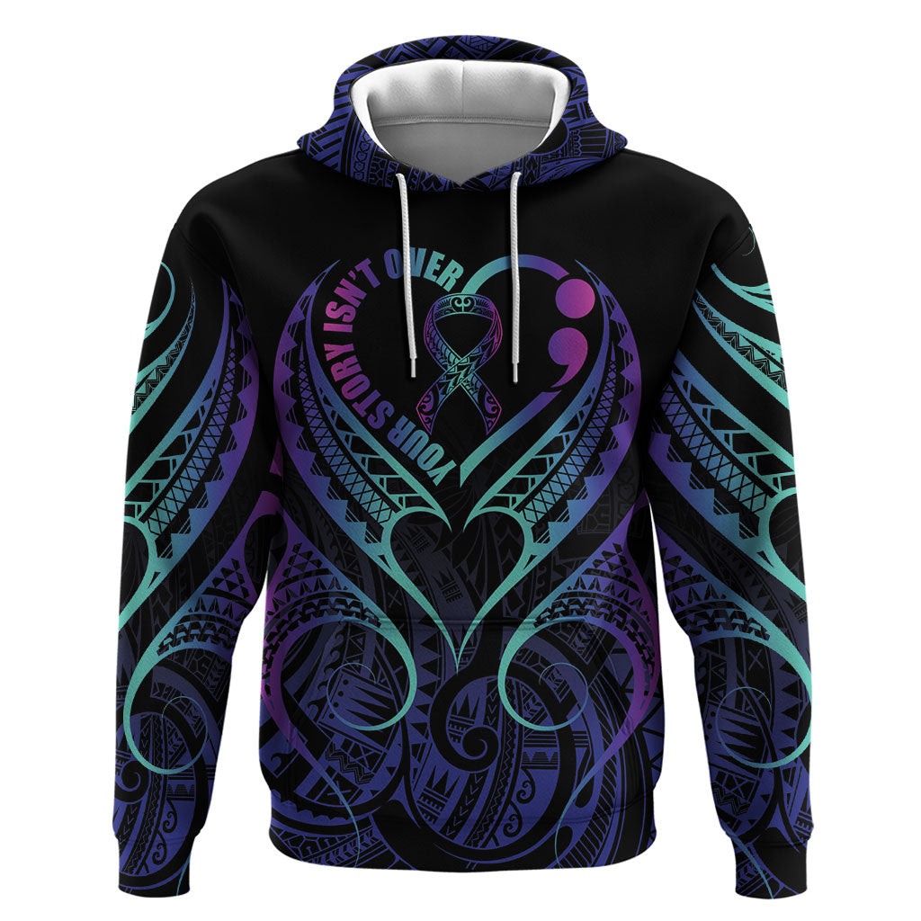 Personalised Your Story Isn't Over Hoodie Suicide Prevention Support Semicolon Polynesian Heart