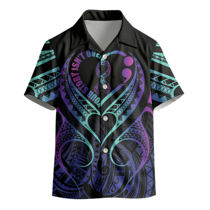 Personalised Your Story Isn't Over Kid Hawaiian Shirt Suicide Prevention Support Semicolon Polynesian Heart