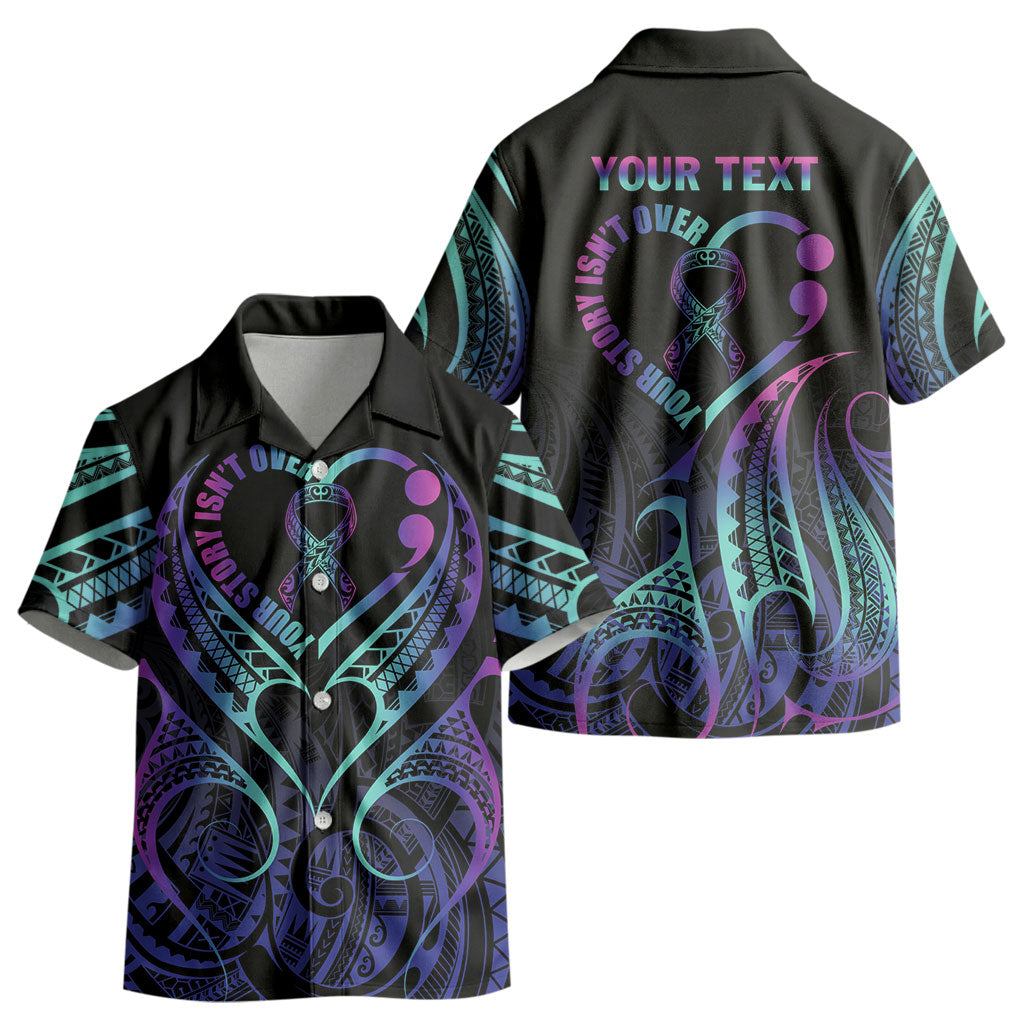Personalised Your Story Isn't Over Kid Hawaiian Shirt Suicide Prevention Support Semicolon Polynesian Heart