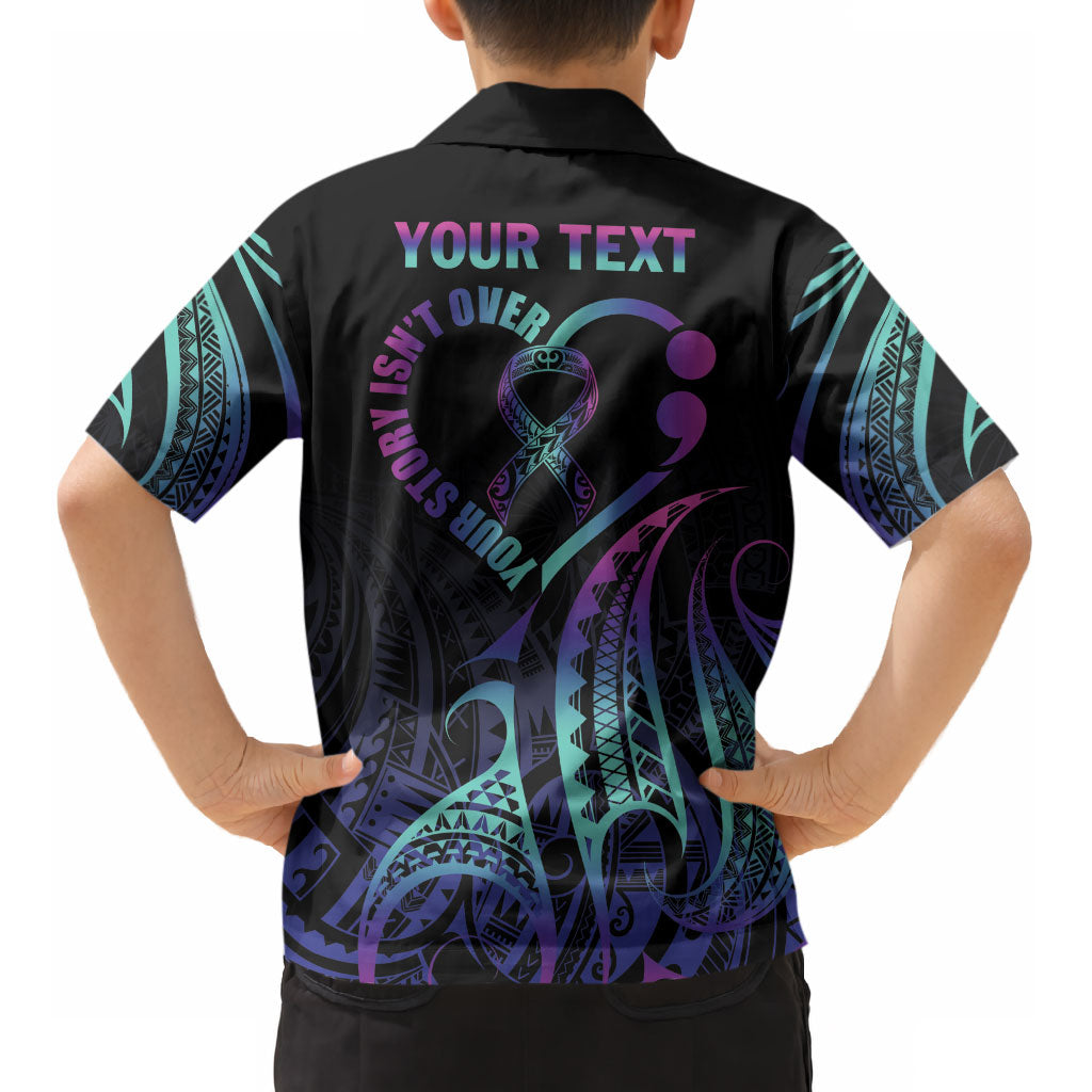 Personalised Your Story Isn't Over Kid Hawaiian Shirt Suicide Prevention Support Semicolon Polynesian Heart