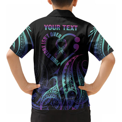 Personalised Your Story Isn't Over Kid Hawaiian Shirt Suicide Prevention Support Semicolon Polynesian Heart