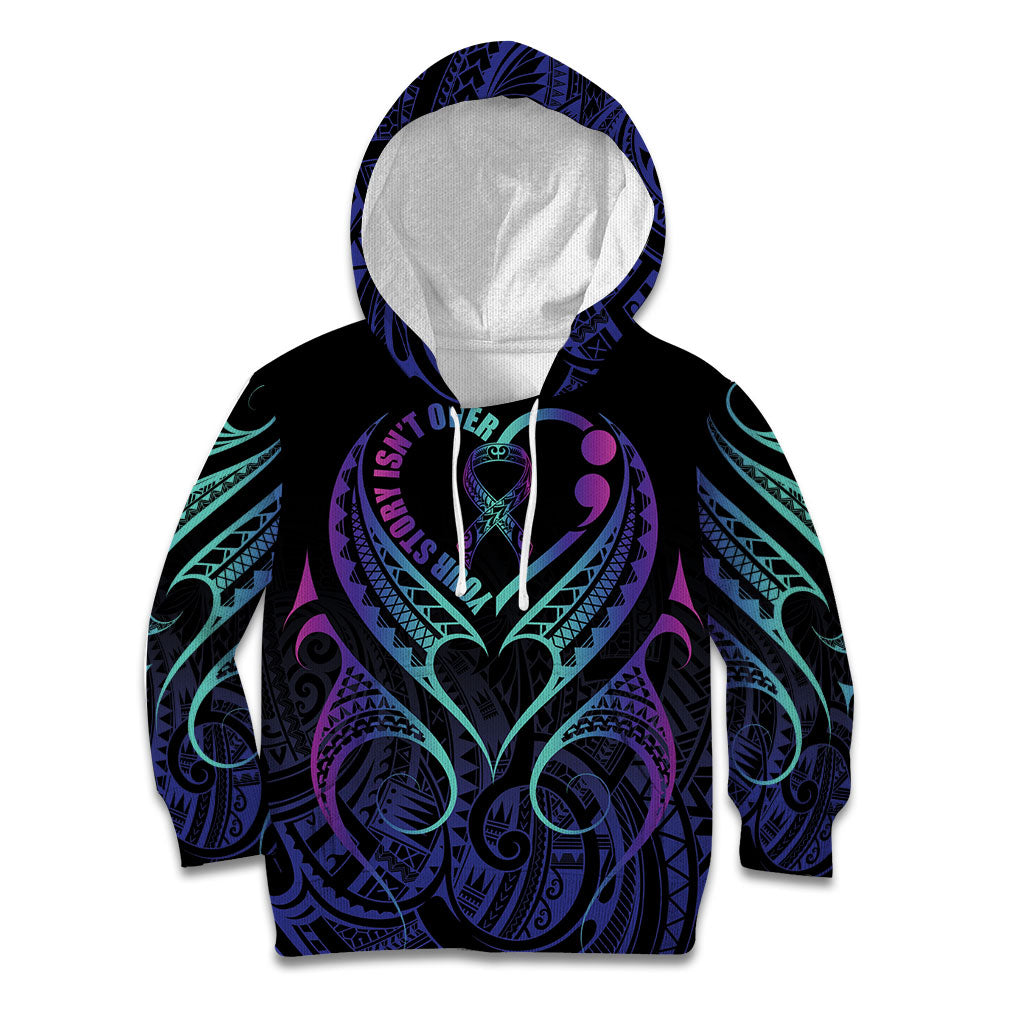 Personalised Your Story Isn't Over Kid Hoodie Suicide Prevention Support Semicolon Polynesian Heart