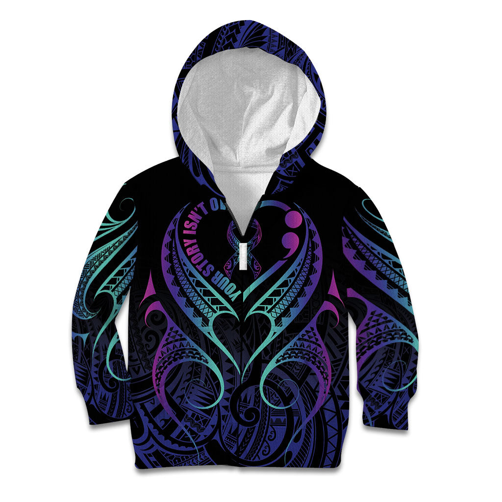 Personalised Your Story Isn't Over Kid Hoodie Suicide Prevention Support Semicolon Polynesian Heart