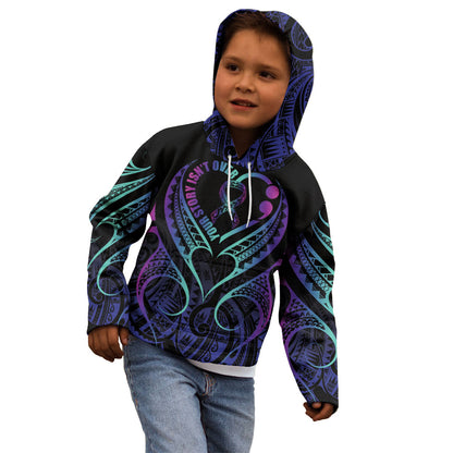 Personalised Your Story Isn't Over Kid Hoodie Suicide Prevention Support Semicolon Polynesian Heart