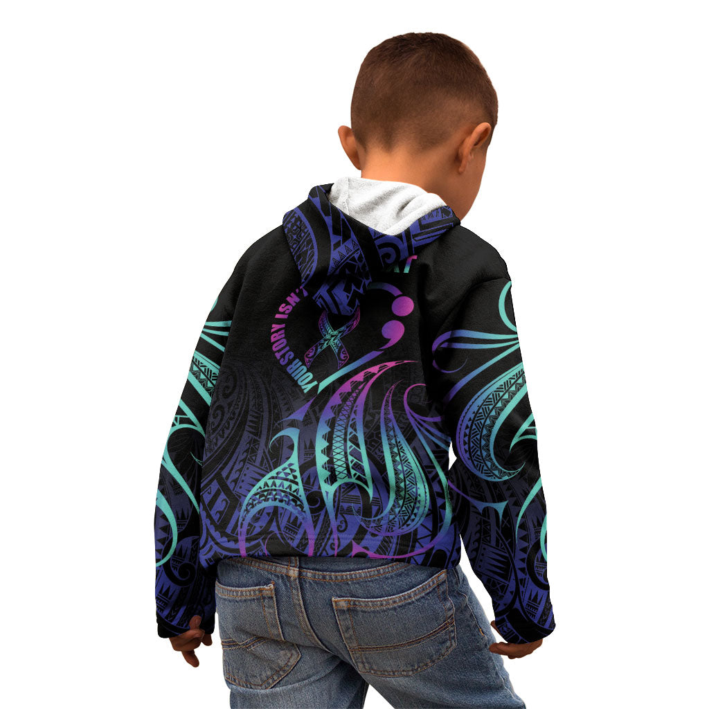 Personalised Your Story Isn't Over Kid Hoodie Suicide Prevention Support Semicolon Polynesian Heart
