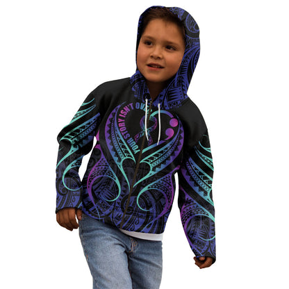 Personalised Your Story Isn't Over Kid Hoodie Suicide Prevention Support Semicolon Polynesian Heart
