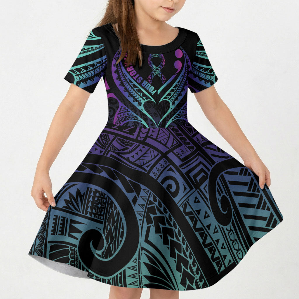 Personalised Your Story Isn't Over Kid Short Sleeve Dress Suicide Prevention Support Semicolon Polynesian Heart