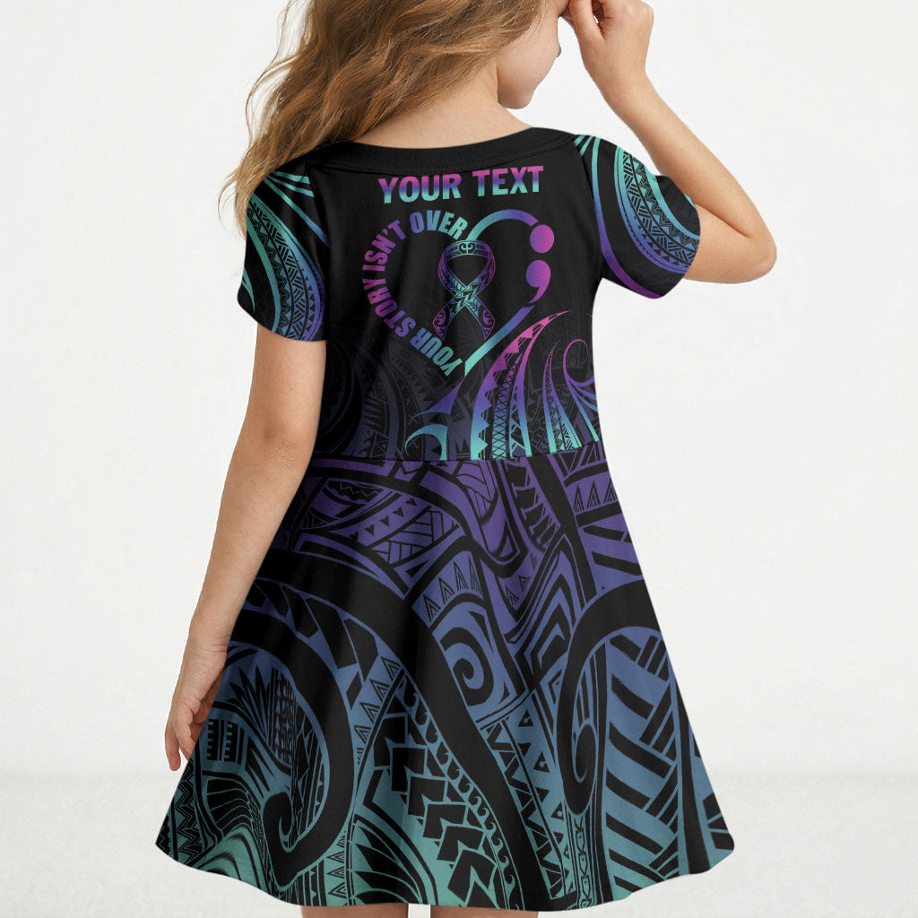 Personalised Your Story Isn't Over Kid Short Sleeve Dress Suicide Prevention Support Semicolon Polynesian Heart