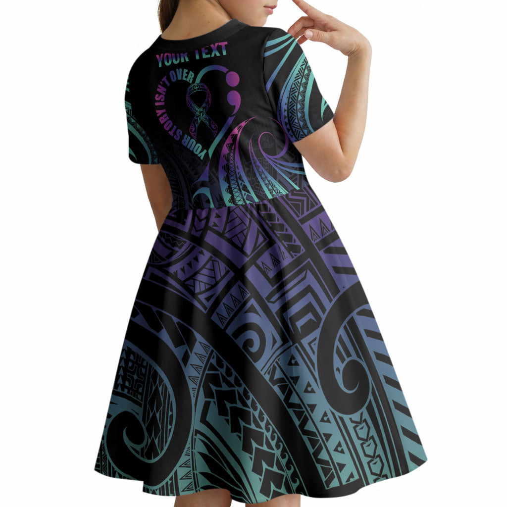 Personalised Your Story Isn't Over Kid Short Sleeve Dress Suicide Prevention Support Semicolon Polynesian Heart