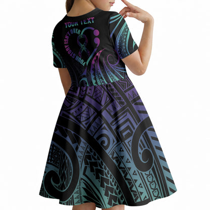 Personalised Your Story Isn't Over Kid Short Sleeve Dress Suicide Prevention Support Semicolon Polynesian Heart