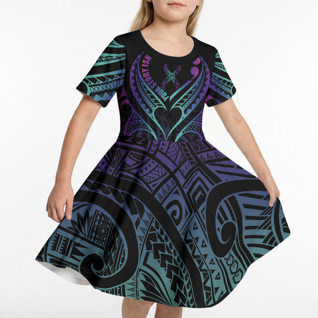 Personalised Your Story Isn't Over Kid Short Sleeve Dress Suicide Prevention Support Semicolon Polynesian Heart