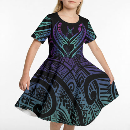Personalised Your Story Isn't Over Kid Short Sleeve Dress Suicide Prevention Support Semicolon Polynesian Heart