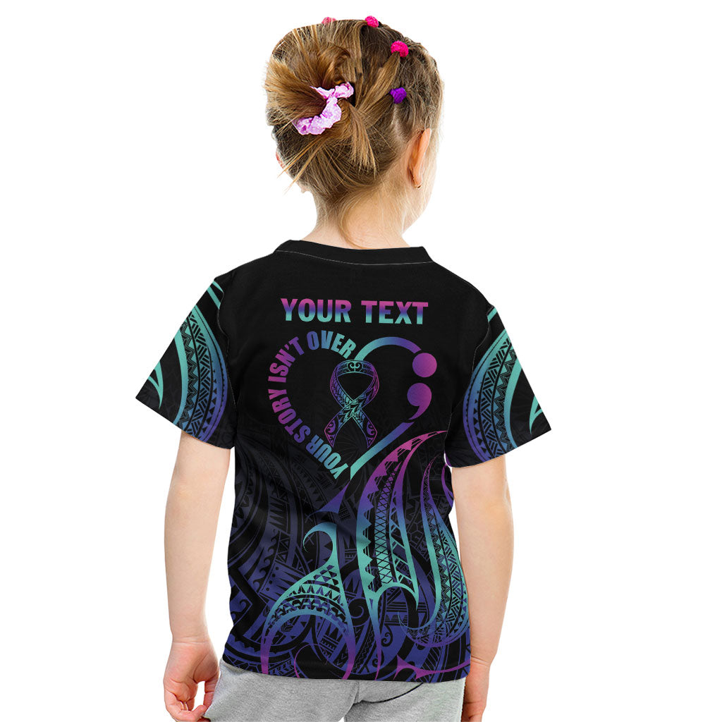 Personalised Your Story Isn't Over Kid T Shirt Suicide Prevention Support Semicolon Polynesian Heart