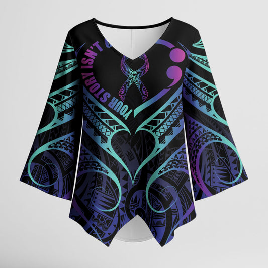 Personalised Your Story Isn't Over Kimono Sleeve Blouse Suicide Prevention Support Semicolon Polynesian Heart