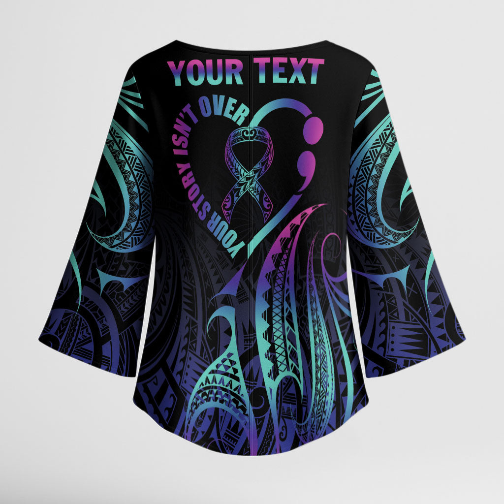 Personalised Your Story Isn't Over Kimono Sleeve Blouse Suicide Prevention Support Semicolon Polynesian Heart