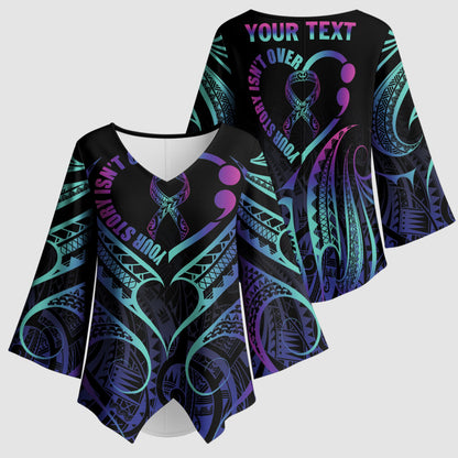 Personalised Your Story Isn't Over Kimono Sleeve Blouse Suicide Prevention Support Semicolon Polynesian Heart
