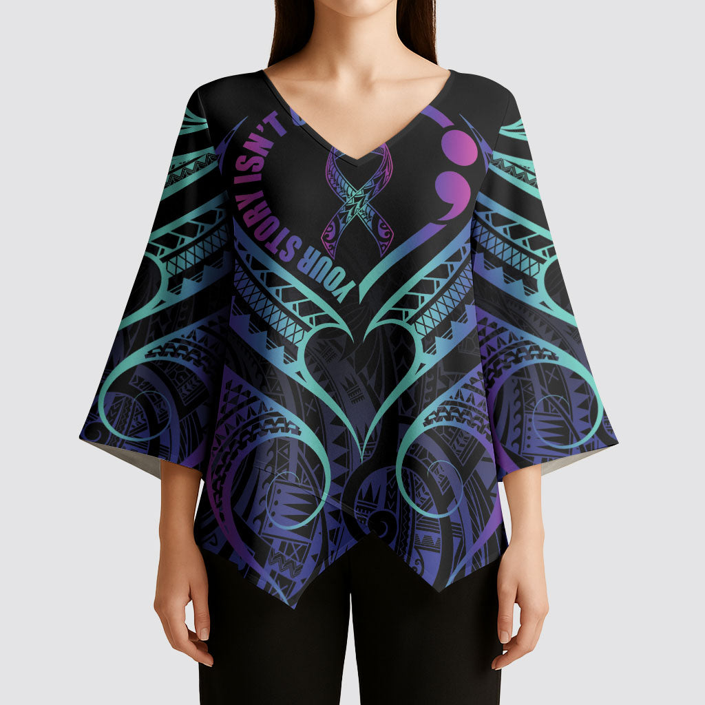 Personalised Your Story Isn't Over Kimono Sleeve Blouse Suicide Prevention Support Semicolon Polynesian Heart