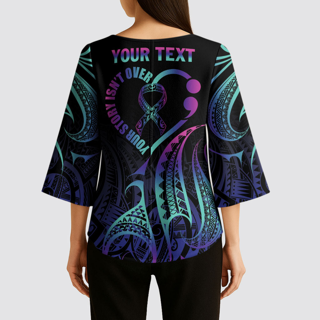 Personalised Your Story Isn't Over Kimono Sleeve Blouse Suicide Prevention Support Semicolon Polynesian Heart
