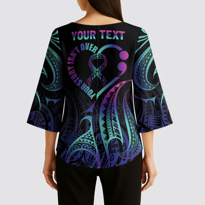 Personalised Your Story Isn't Over Kimono Sleeve Blouse Suicide Prevention Support Semicolon Polynesian Heart