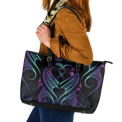 Personalised Your Story Isn't Over Leather Tote Bag Suicide Prevention Support Semicolon Polynesian Heart