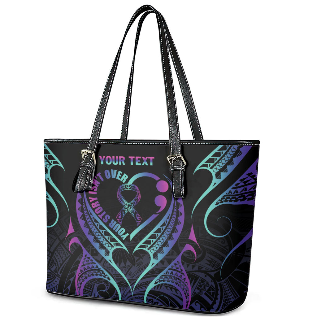 Personalised Your Story Isn't Over Leather Tote Bag Suicide Prevention Support Semicolon Polynesian Heart