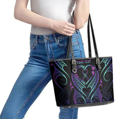 Personalised Your Story Isn't Over Leather Tote Bag Suicide Prevention Support Semicolon Polynesian Heart